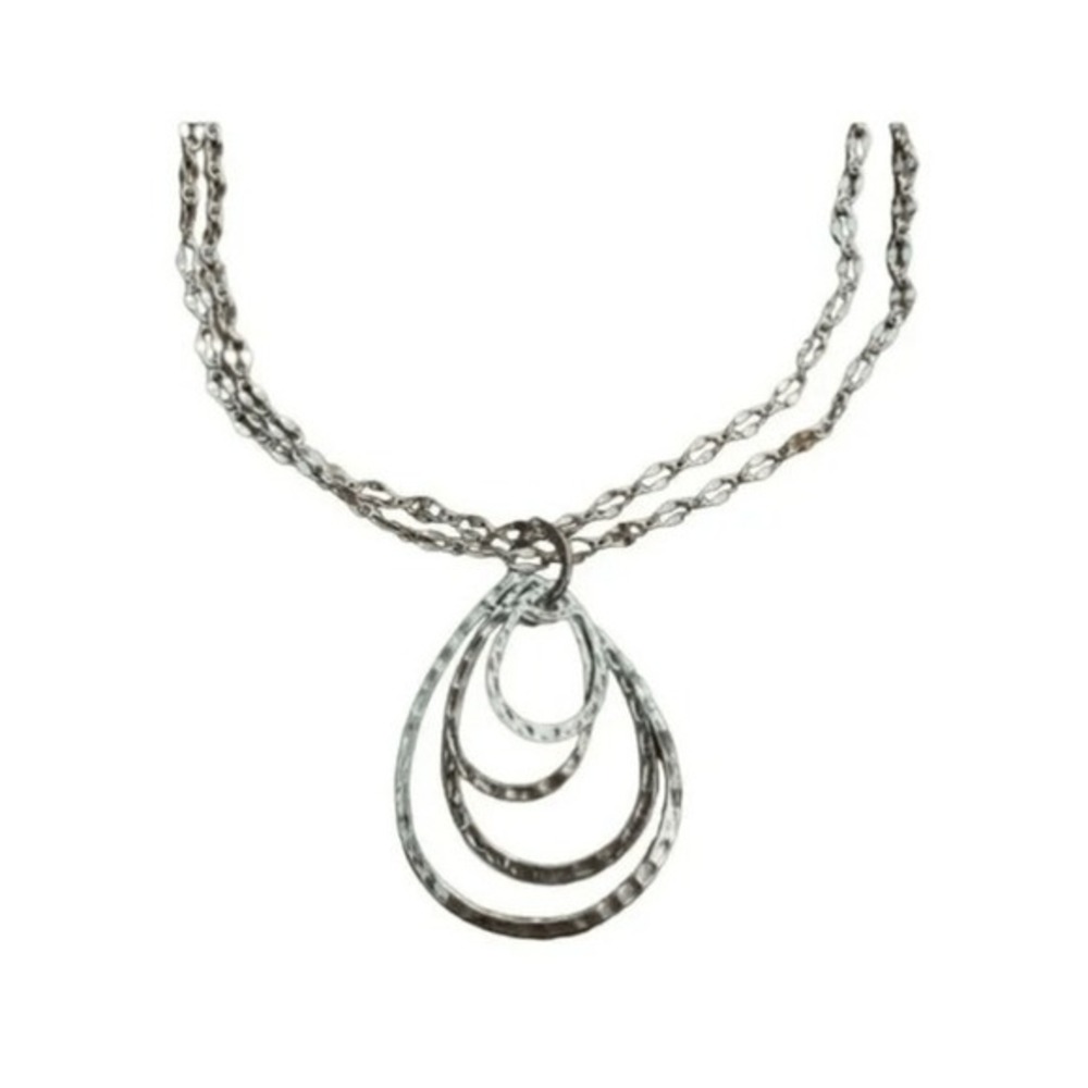 90's Statement Necklace Silver Tone Double Chain Adjustable Teardrop
